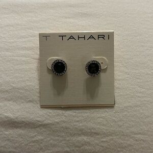 Tahari Elegant Black and Silver Stud Earrings